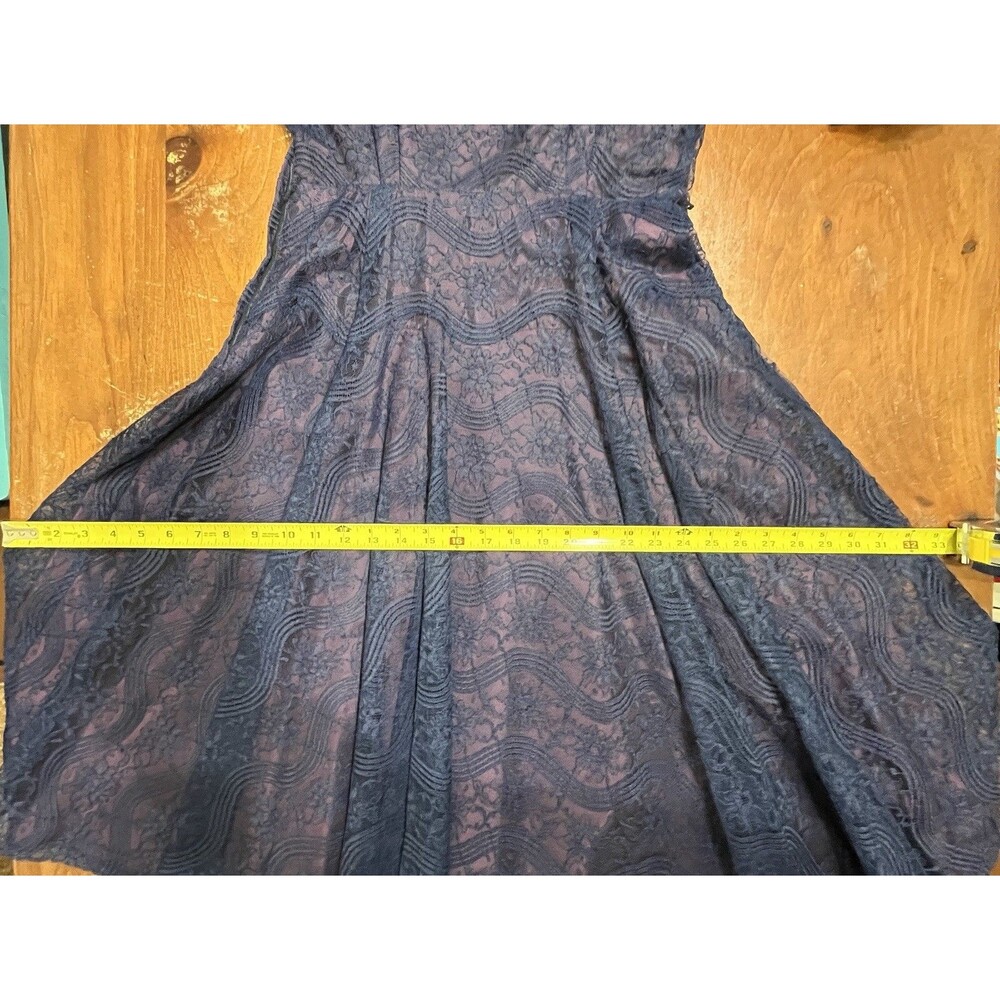 VTG 50’s Cocktail Prom Blue Lace Purple Taffeta Dress Womens Handmade*Flaw - Picture 13 of 16